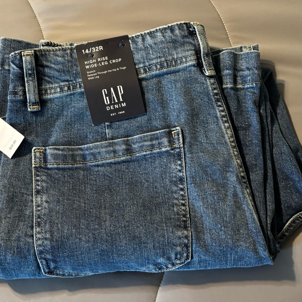 GAP High-Rise Wide-Leg Cropped Jeans - Blue 14/32R